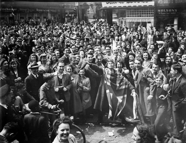 Crowd celebrating VE-Day, Montr?al, Quebec, May 8, 1945